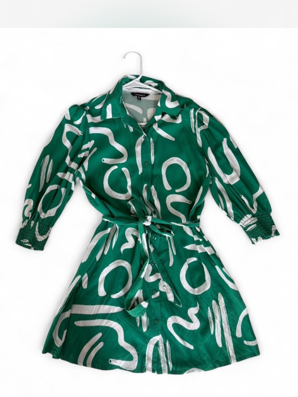 Green Abstract Print Button-Front Shirt Dress Small